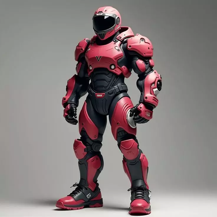 Red Combat Suit 3D Model LowPoly Black Armor Sci-Fi Design Low-poly 3D model_0
