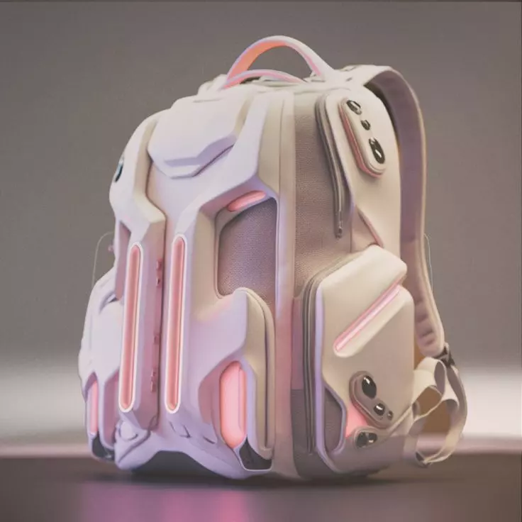 Futuristic Backpack 3D Model Neon Pink Lights Sci-Fi Design Low-poly 3D model_0