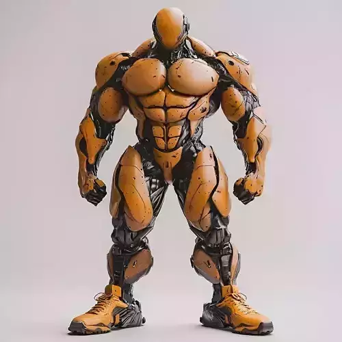 Orange Muscle Mech 3D Model Black Armor Sci-Fi Design Low-poly 3D model Orange Muscle Mech 3D Model Black Armor Sci-Fi Design Low-poly 3D model