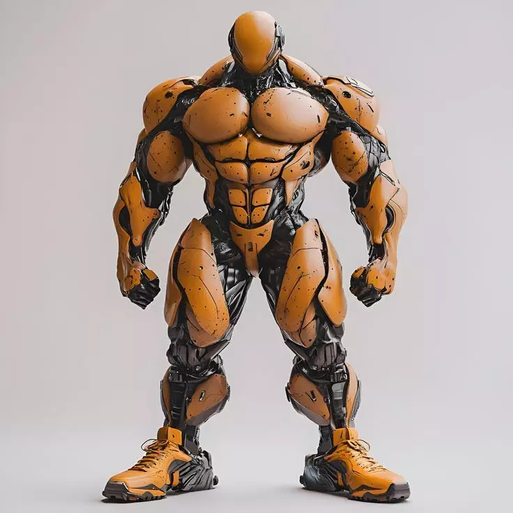 Orange Muscle Mech 3D Model Black Armor Sci-Fi Design Low-poly 3D model_0