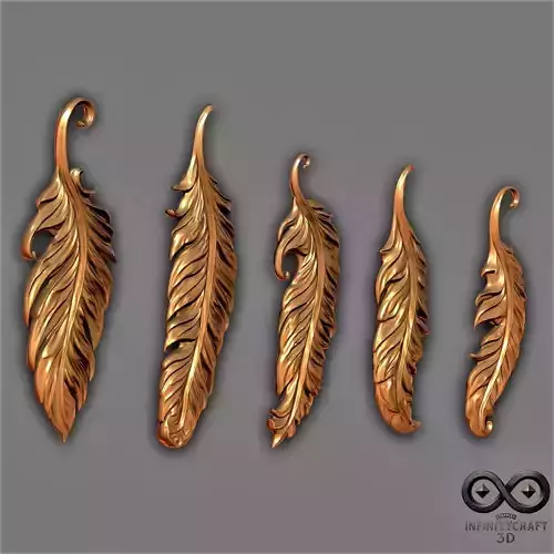 Elegant Feather Pack  5 Detailed 3D Feathers for Art and Decor