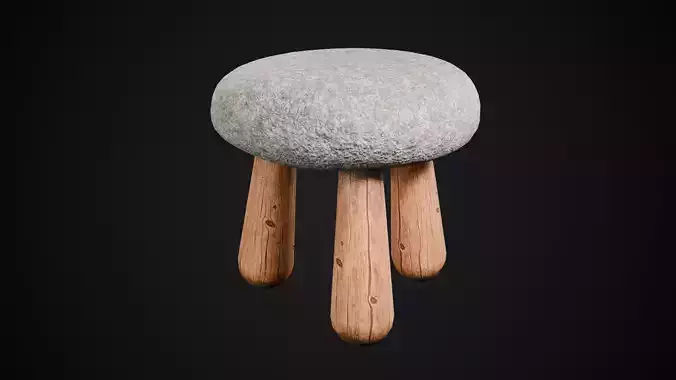 Sheepskin Footstool Low-poly 3D model