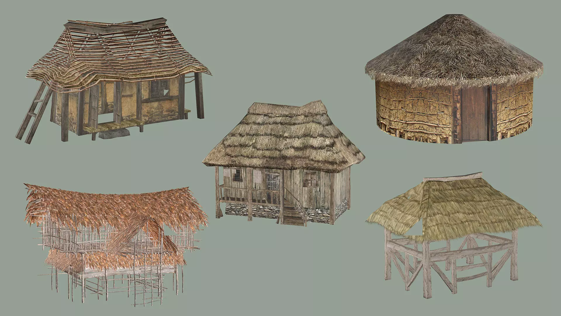 Wooden Hut Collection Low-Poly 3D Model _0
