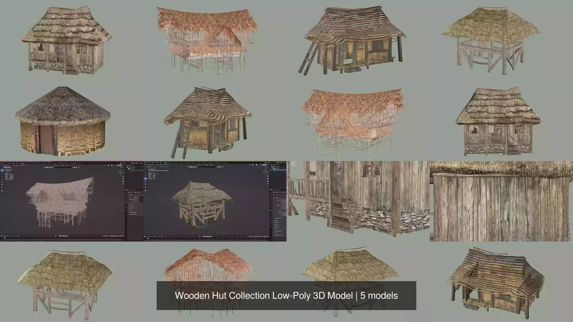 Wooden Hut Collection Low-Poly 3D Model _1