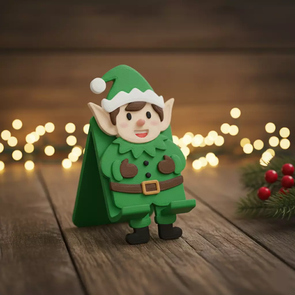 Green elf phone stand 3D print model_0