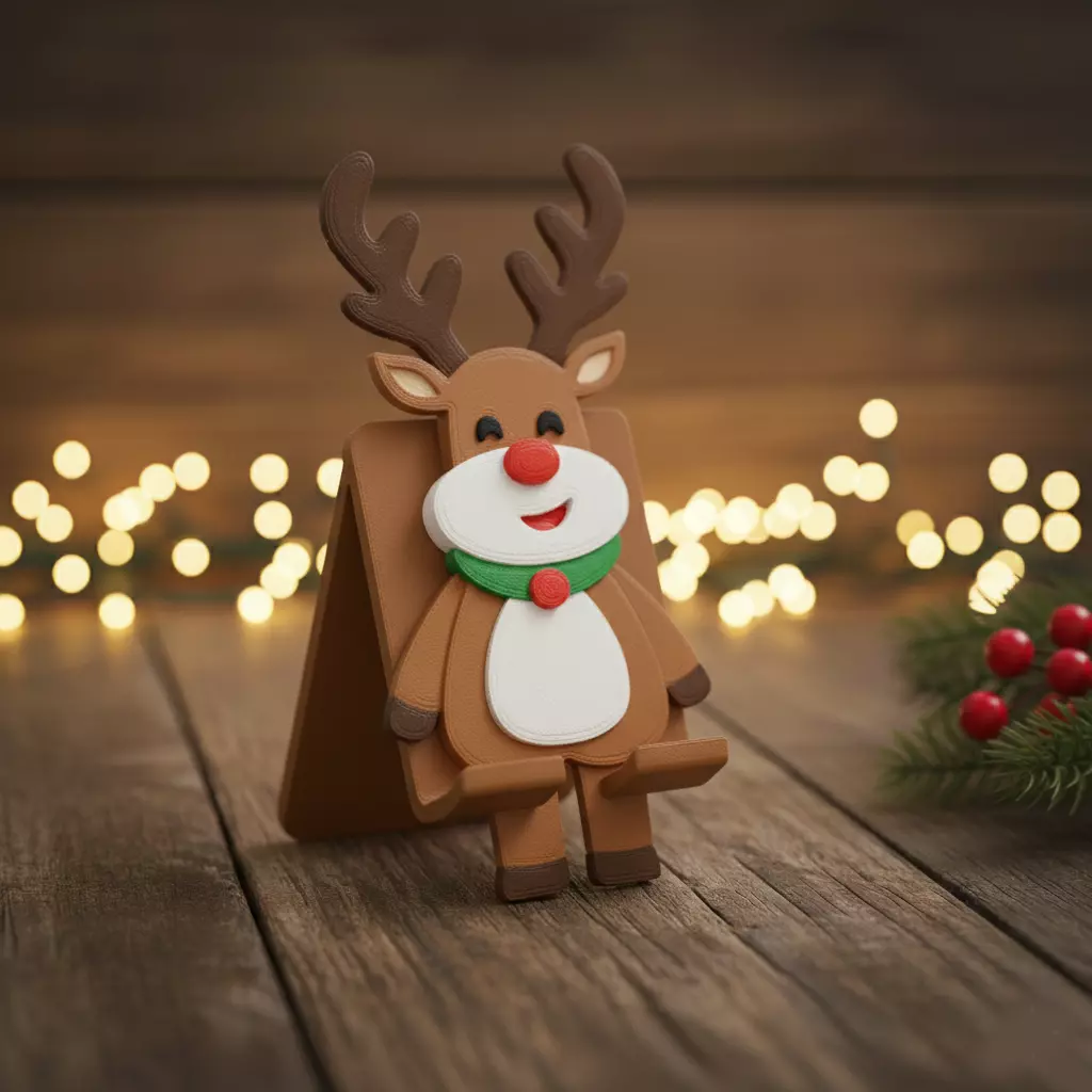 Reindeer phone stand 3D print model_0