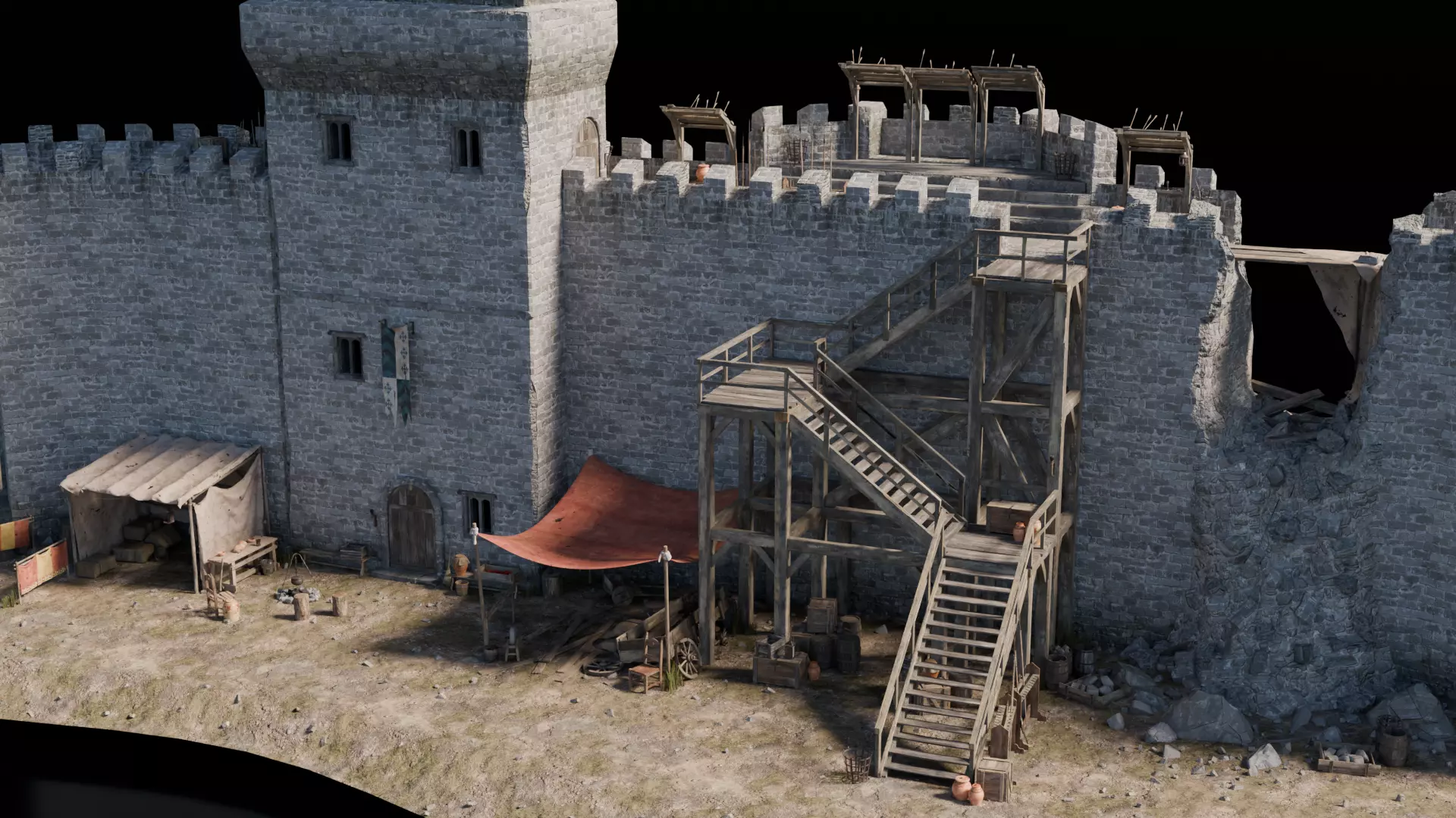 Building Wall Tower Medieval 3D model_1