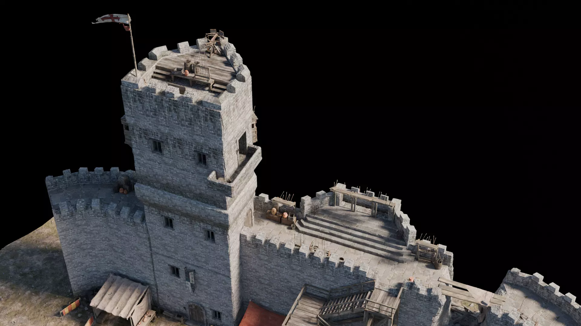 Building Wall Tower Medieval 3D model_3