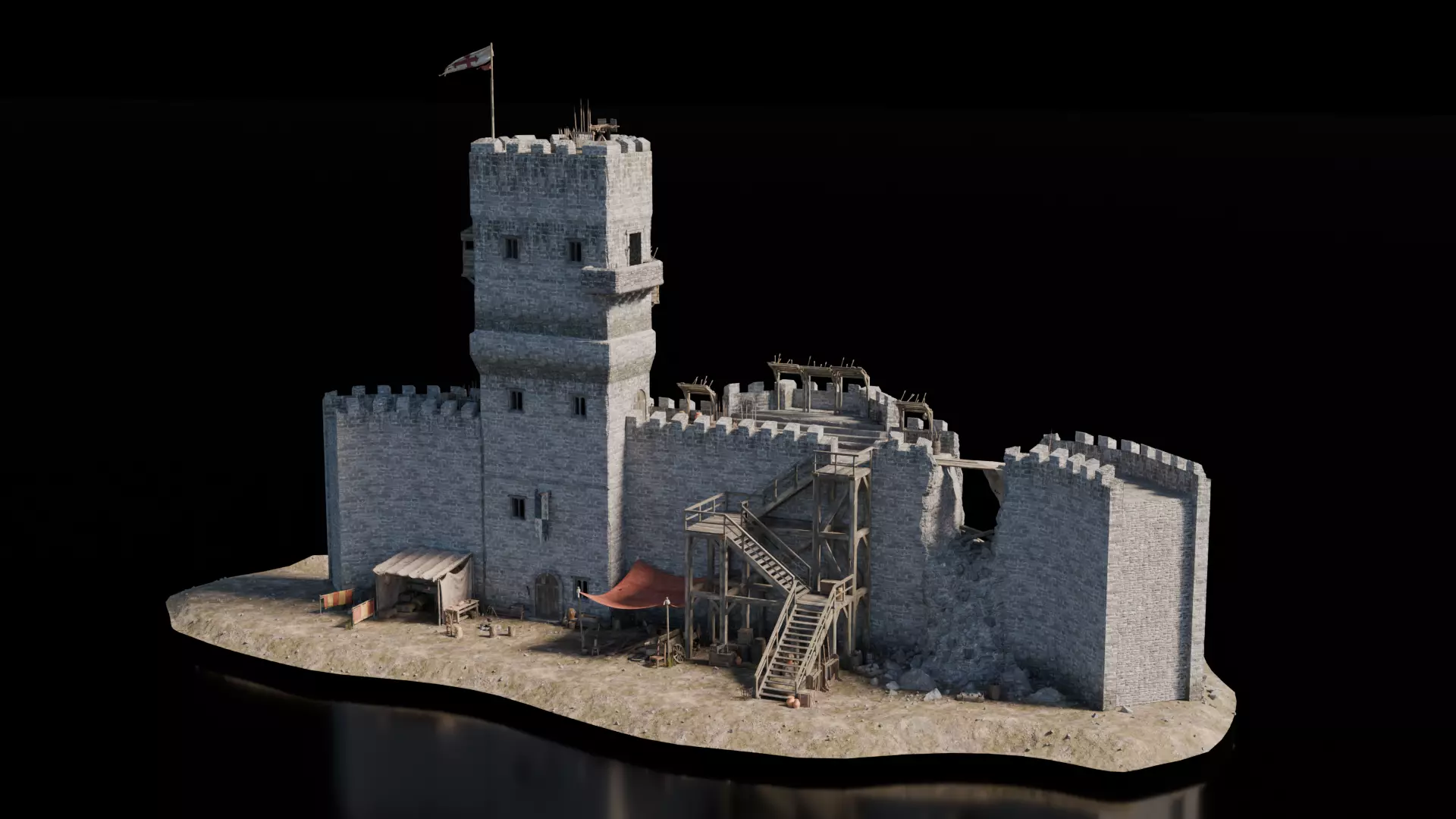 Building Wall Tower Medieval 3D model_0
