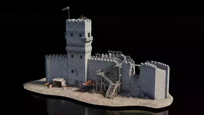 Building Wall Tower Medieval 3D model Building Wall Tower Medieval 3D model