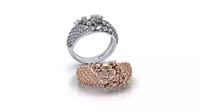 oval and round pave setting jewelry ring