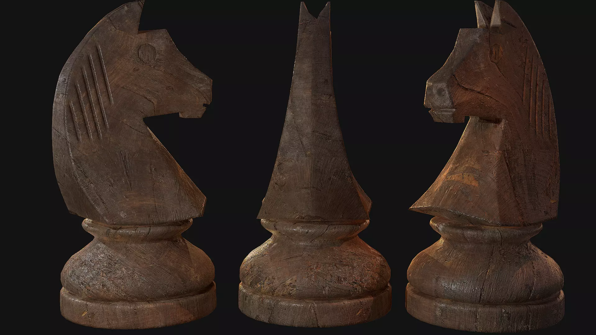 Wooden Chess Knight - 3D Model Low-poly 3D model_0