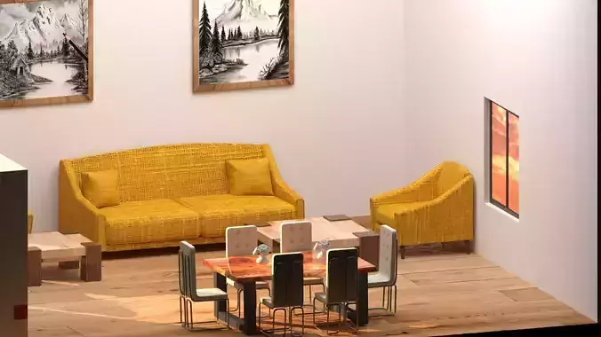 Contemporary Living and Dining Room Interior