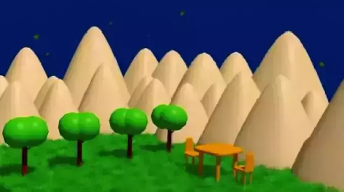  Cartoon Mountain Scene  Low Poly 3D Environment