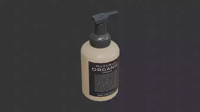 Beige bathroom pump bottle with matte black dispenser