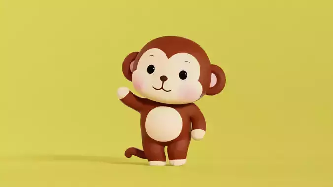 Monkey Character Cartoon Chibi Kawaii Rigged Animated Low-poly 3D model
