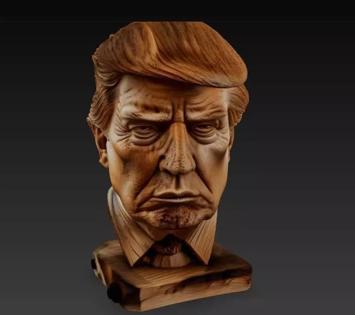 Donald Trump Bust Master Carving from Dark Walnut Capturing 3D print model_4
