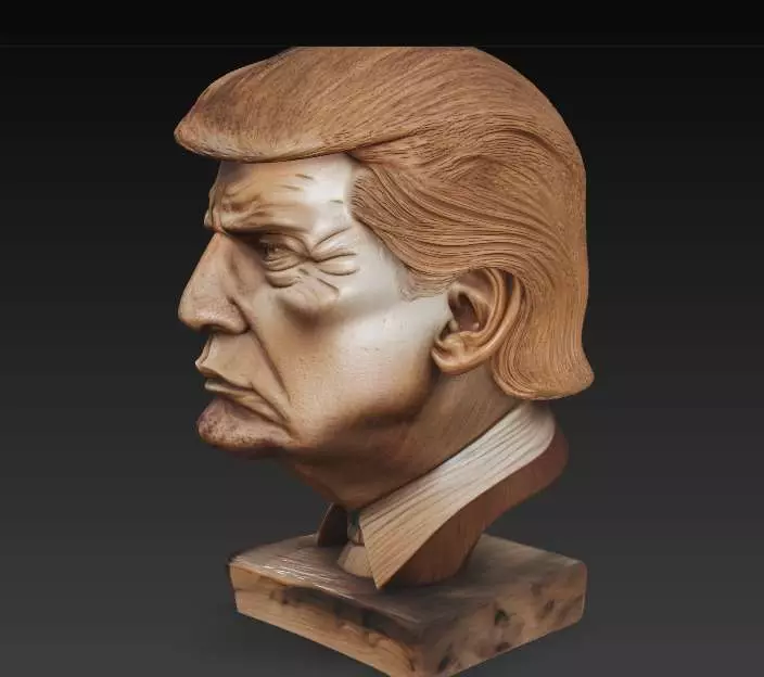 Donald Trump Bust Master Carving from Dark Walnut Capturing 3D print model_8