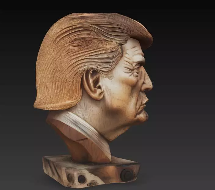 Donald Trump Bust Master Carving from Dark Walnut Capturing 3D print model_9