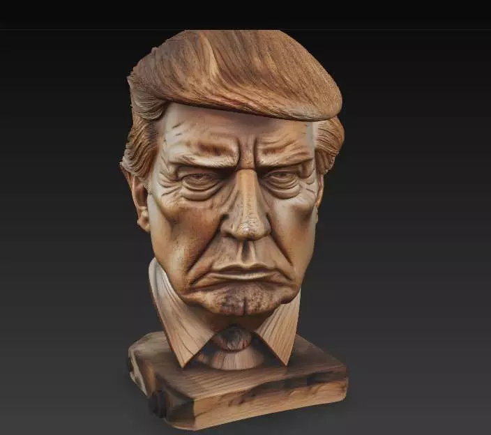 Donald Trump Bust Master Carving from Dark Walnut Capturing 3D print model_2