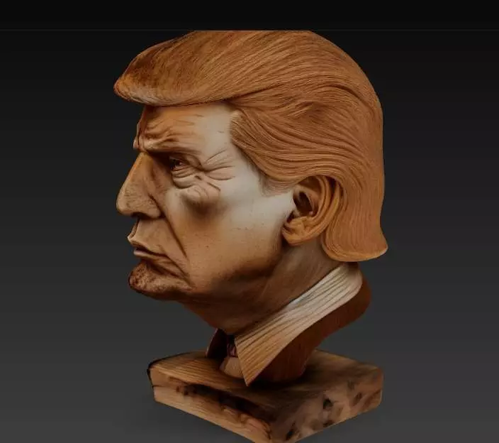 Donald Trump Bust Master Carving from Dark Walnut Capturing 3D print model_6