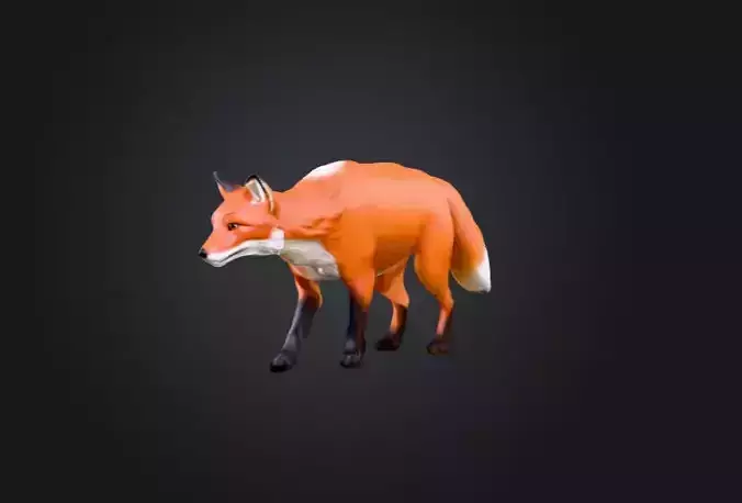 Scarlet Forest Fox Low-poly 3D model