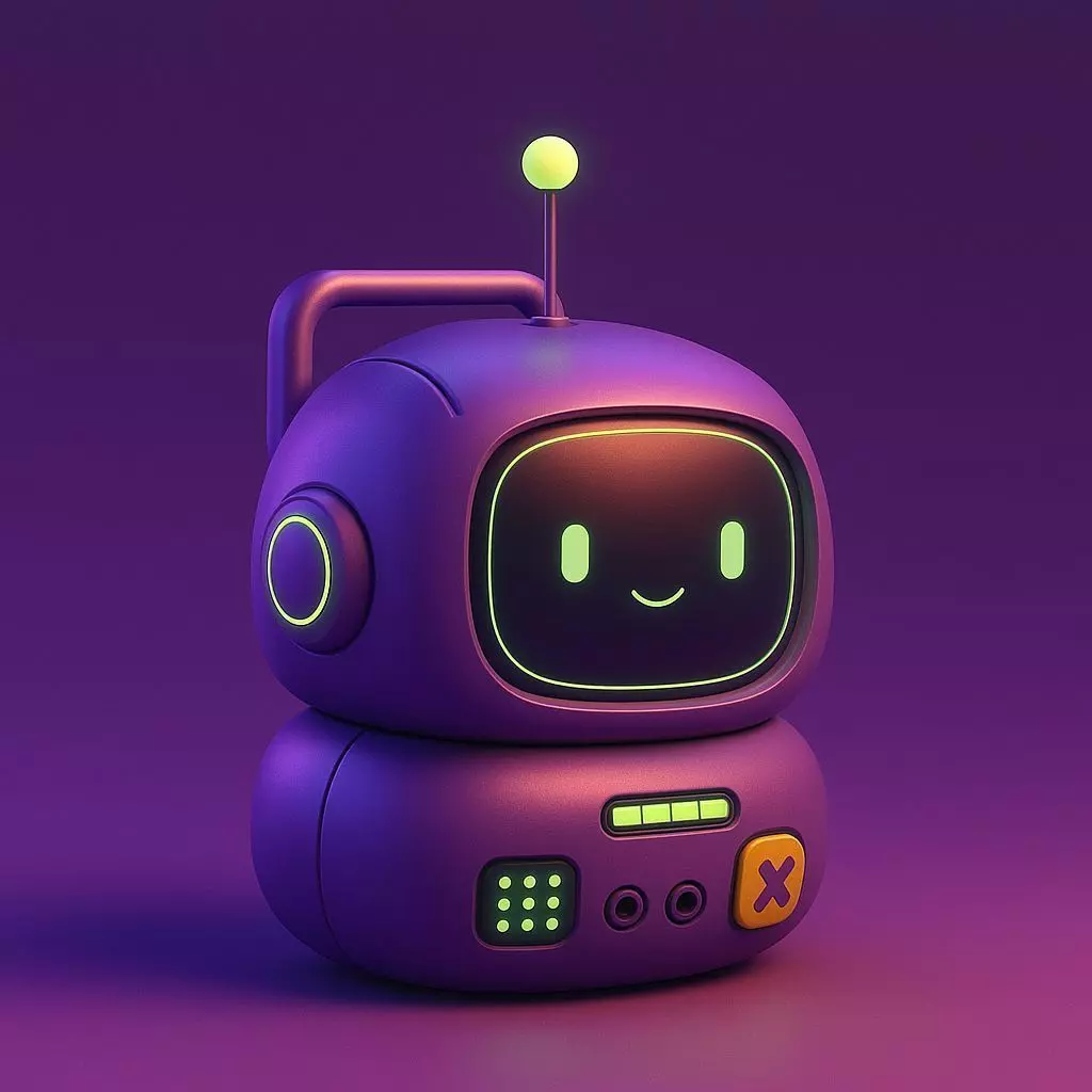 Cute Purple Robot 3D Model LowPoly Glowing Eyes Neon Design Low-poly 3D model_0
