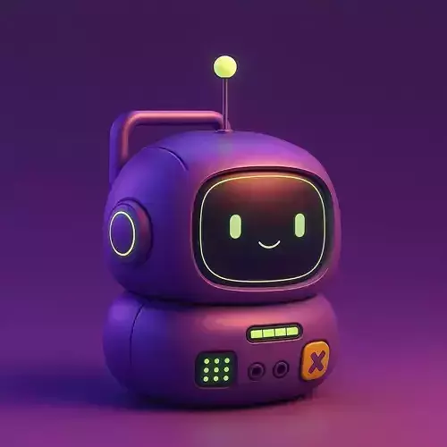 Cute Purple Robot 3D Model LowPoly Glowing Eyes Neon Design