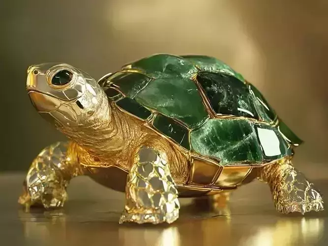 Luxury Jade Turtle 3D Model Gold Shell Gemstone Accents