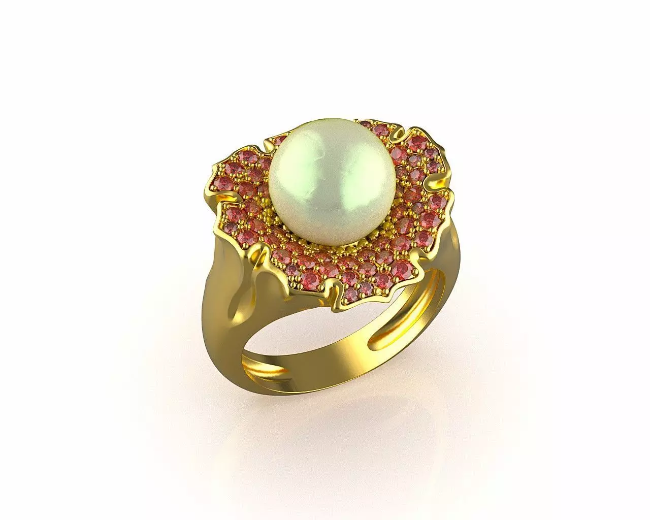 Pearl and Diamond Cocktail Ring 58 3D print model