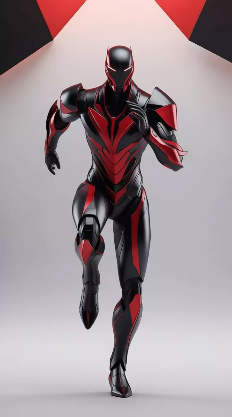 Red Black Armor Suit 3D Model Glowing Eyes Sci-Fi Design Low-poly 3D model_2