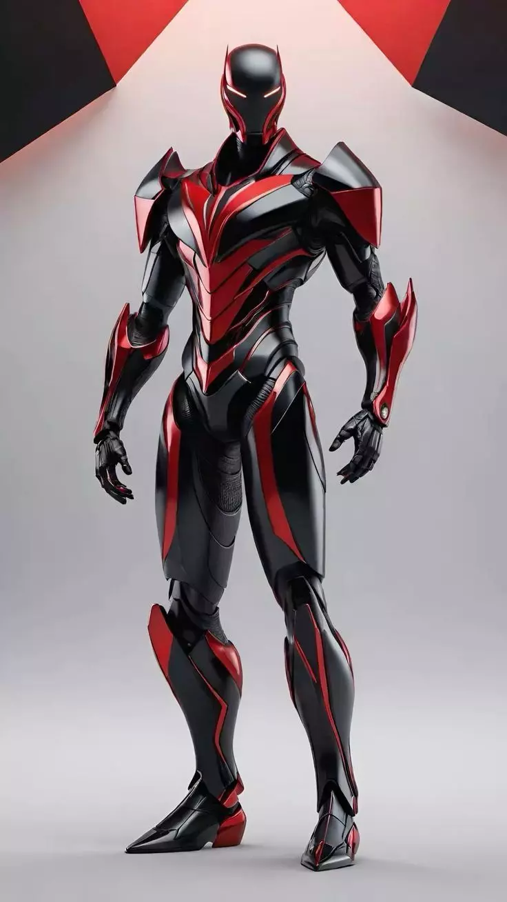 Red Black Armor Suit 3D Model Glowing Eyes Sci-Fi Design Low-poly 3D model_0
