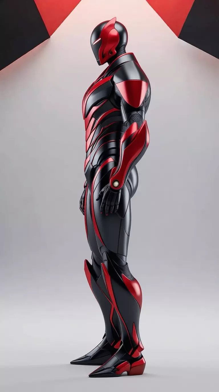 Red Black Armor Suit 3D Model Glowing Eyes Sci-Fi Design Low-poly 3D model_4