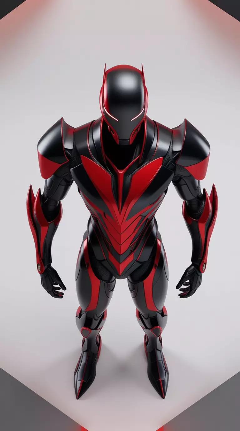 Red Black Armor Suit 3D Model Glowing Eyes Sci-Fi Design Low-poly 3D model_1