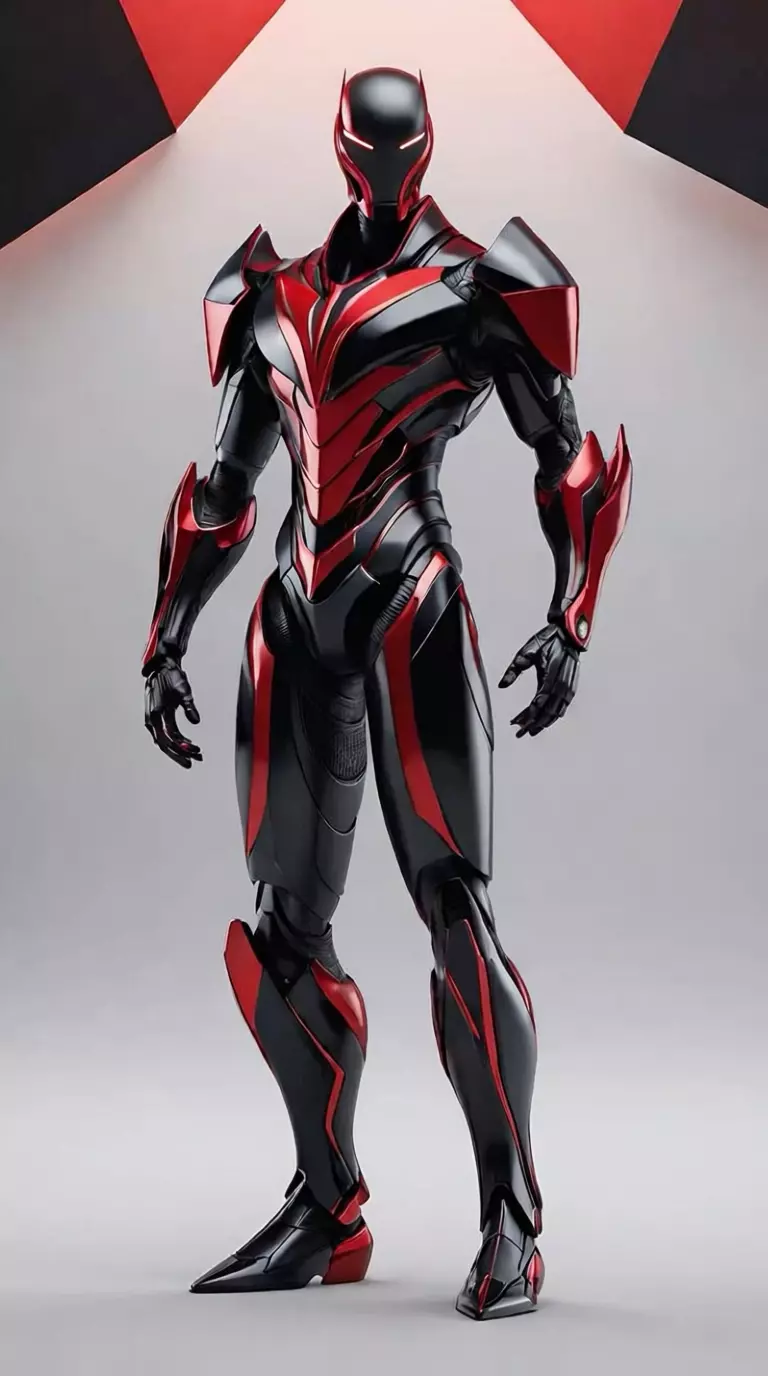 Red Black Armor Suit 3D Model Glowing Eyes Sci-Fi Design Low-poly 3D model_3