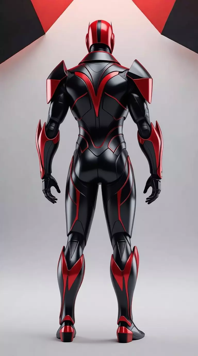 Red Black Armor Suit 3D Model Glowing Eyes Sci-Fi Design Low-poly 3D model_5