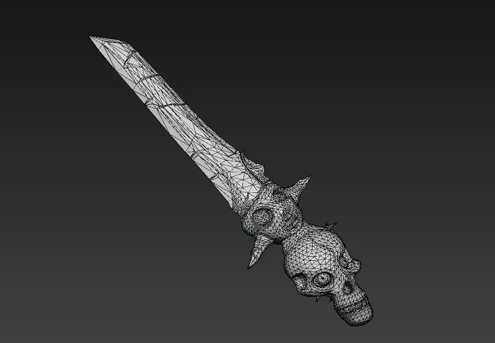 Skullfire Blade - Stylized Wireframe Halloween Sword 10K Low-poly 3D model_8