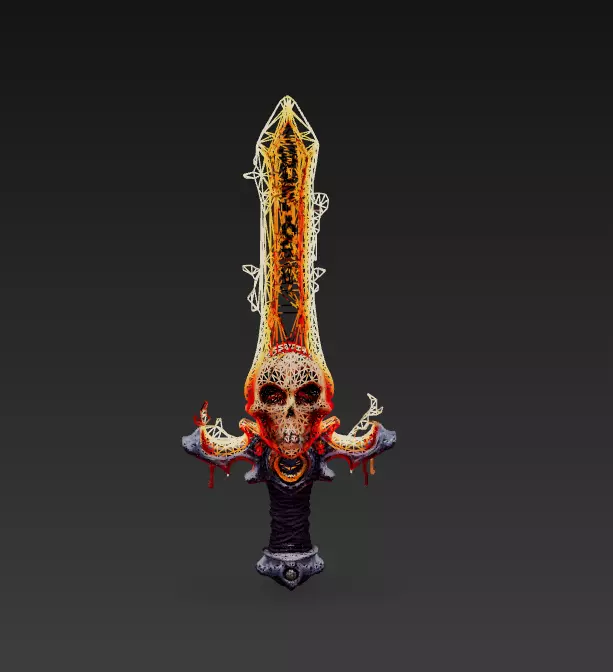 Infernal Skullblade - Stylized Wireframe Demon Sword 10K Low-poly 3D model_0