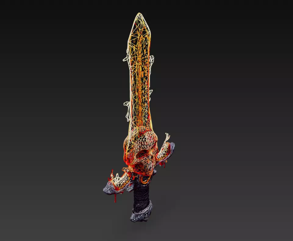 Infernal Skullblade - Stylized Wireframe Demon Sword 10K Low-poly 3D model_4