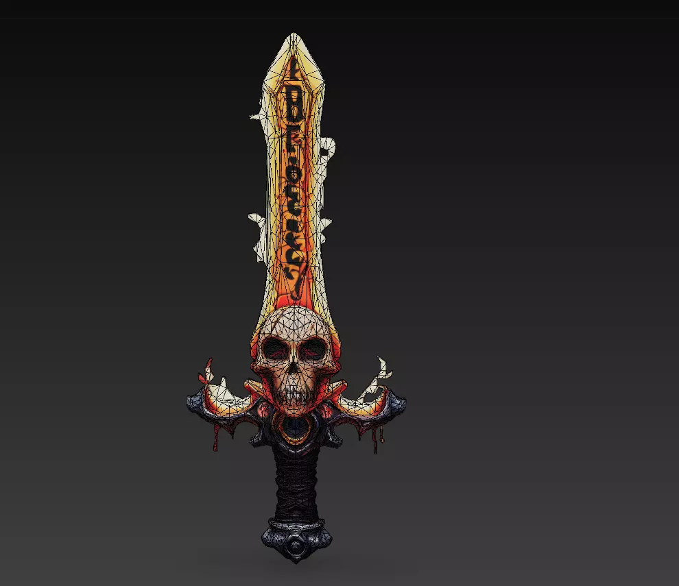 Infernal Skullblade - Stylized Wireframe Demon Sword 10K Low-poly 3D model_5