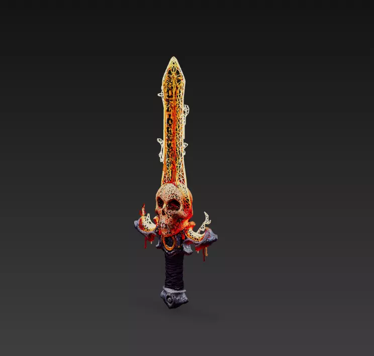 Infernal Skullblade - Stylized Wireframe Demon Sword 10K Low-poly 3D model_2