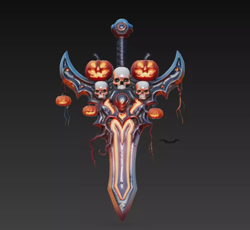 Pumpkin Requiem Sword - Stylized Halloween Skullblade 15K Low-poly 3D model_5
