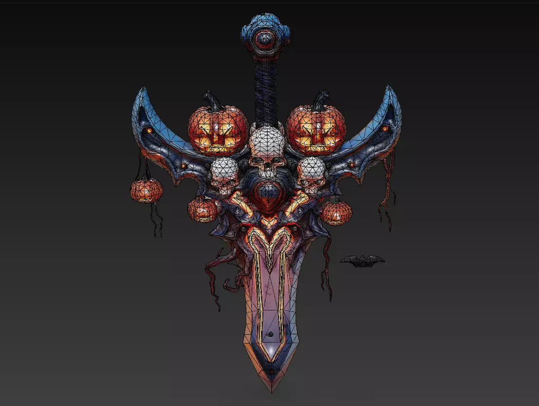 Pumpkin Requiem Sword - Stylized Halloween Skullblade 15K Low-poly 3D model_4