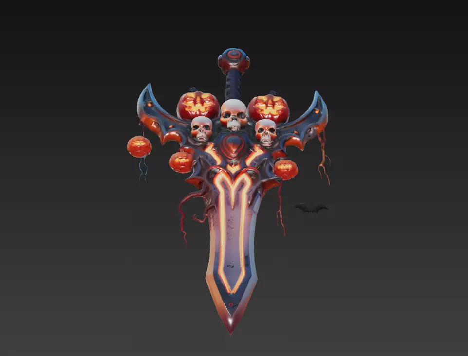 Pumpkin Requiem Sword - Stylized Halloween Skullblade 15K Low-poly 3D model_1