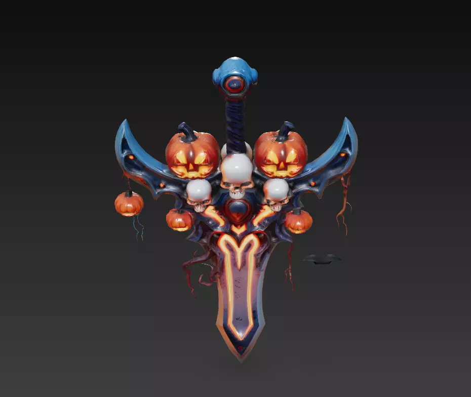 Pumpkin Requiem Sword - Stylized Halloween Skullblade 15K Low-poly 3D model_7