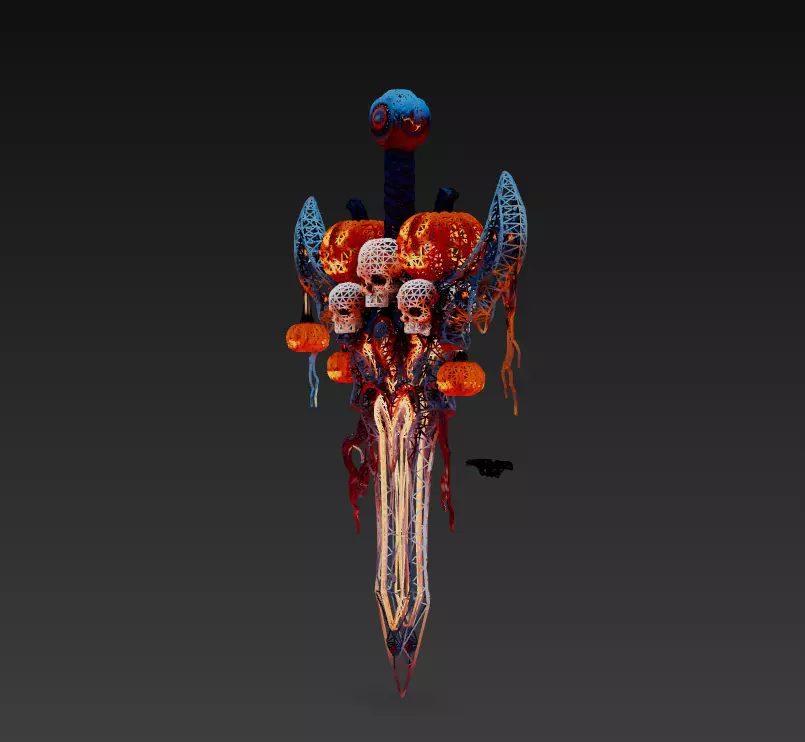 Pumpkin Requiem Sword - Stylized Halloween Skullblade 15K Low-poly 3D model_3