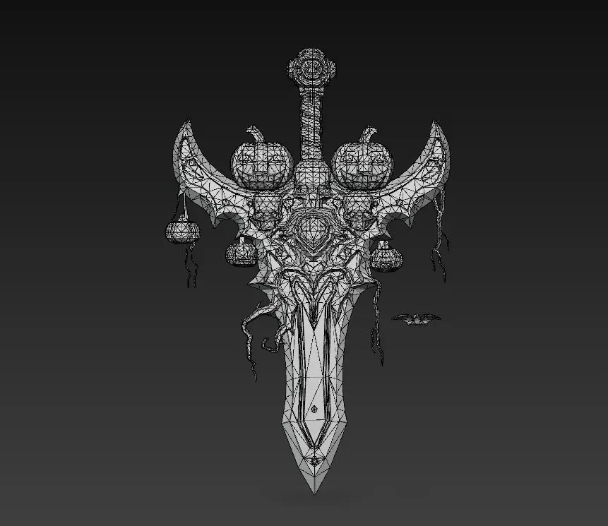 Pumpkin Requiem Sword - Stylized Halloween Skullblade 15K Low-poly 3D model_8
