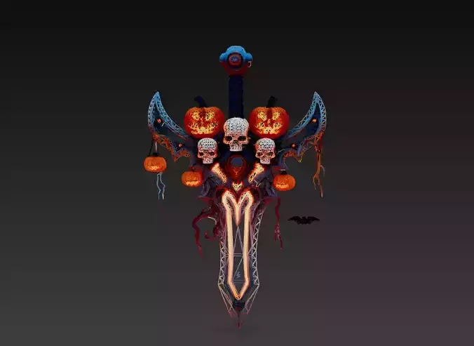 Pumpkin Requiem Sword - Stylized Halloween Skullblade 15K Low-poly 3D model
