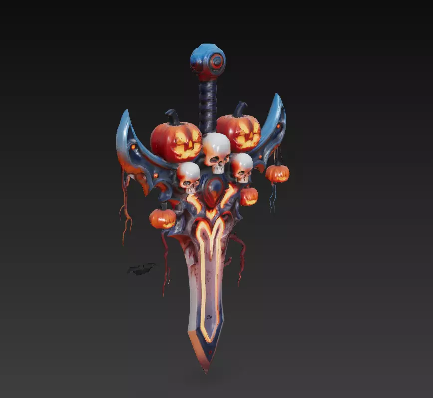 Pumpkin Requiem Sword - Stylized Halloween Skullblade 15K Low-poly 3D model_6