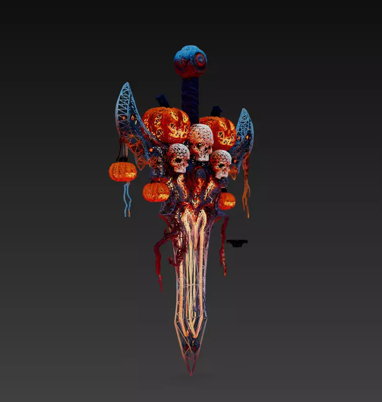Pumpkin Requiem Sword - Stylized Halloween Skullblade 15K Low-poly 3D model_2